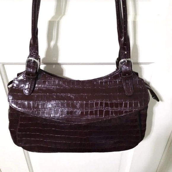 NEW MAXX New York Chestnut Red 100% Croco Embossed Leather Shoulder Bag Purse - Picture 9 of 16